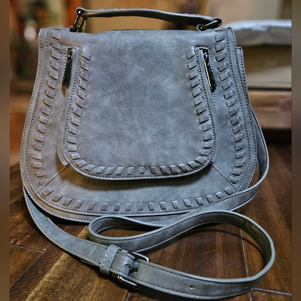 Gray saddle bag, crossbody, purse 10x12